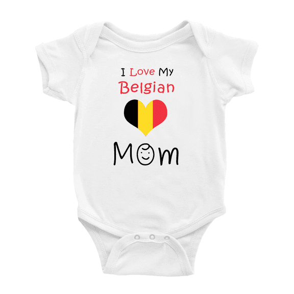 I Love My Belgian Mom Cute Baby Bodysuit Romper (White, 18-24 Months)