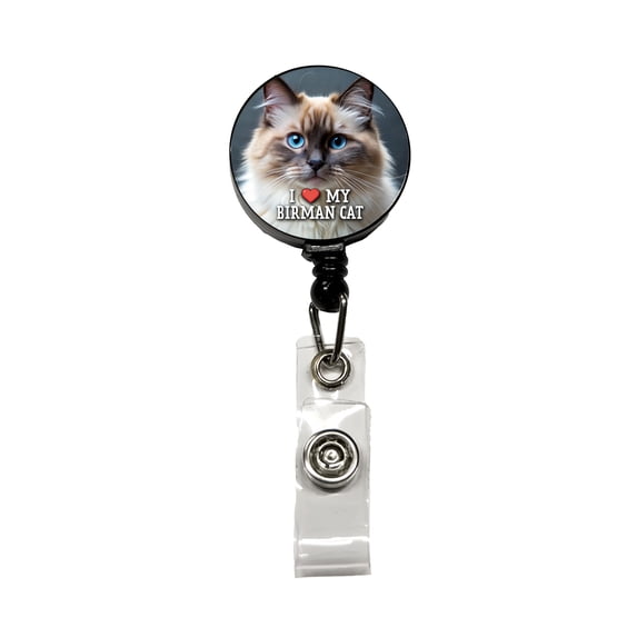 I Love My Birman Cat Heart Retractable Reel ID Badge Key Card Name Tag Holder with Clip