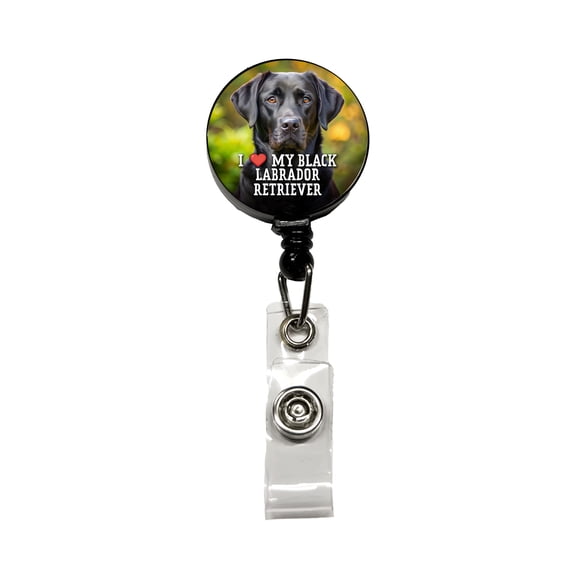 I Love My Black Labrador Retriever Dog Heart Retractable Reel ID Badge Key Card Name Tag Holder with Clip