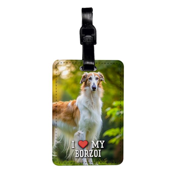 I Love My Borzoi Dog Heart Faux Leather Travel Luggage Tag