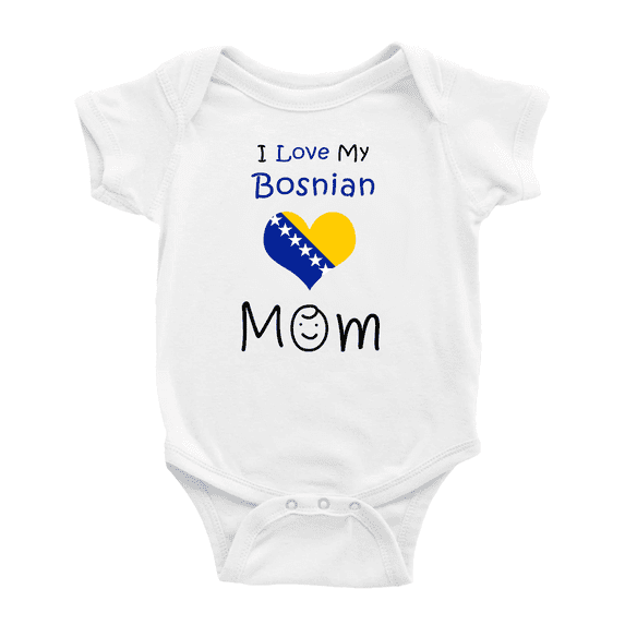 I Love My Bosnian Mom Cute Baby Romper Bodysuit For Boy Girl (White, 18-24 Months)