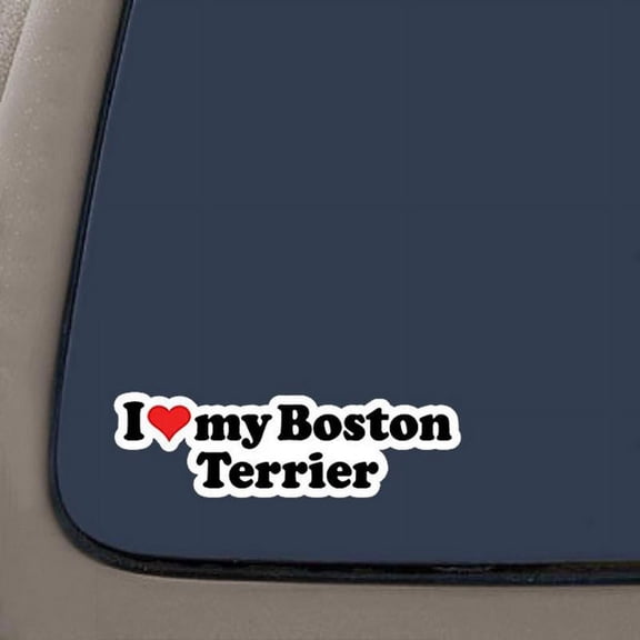 I Love My Boston Terrier Decal | 7.5-Inches Wide | Car Truck Van SUV Laptop Macbook Wall Decals