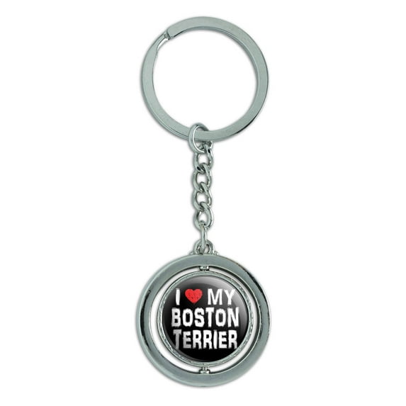 I Love My Boston Terrier Stylish Spinning Circle Metal Keychain