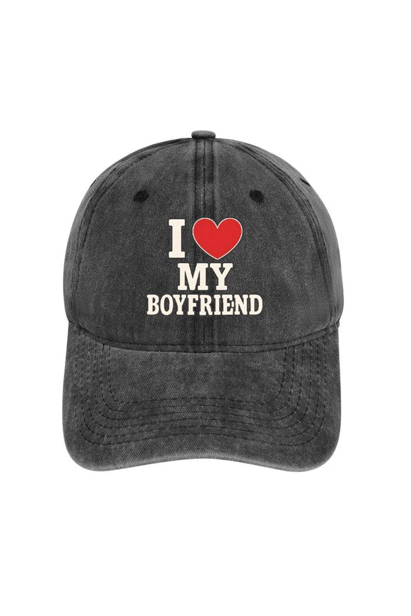 I Love My Boyfriend Charcoal Cotton Baseball Cap for Men Women, Outdoor Casual Adjustable Hat