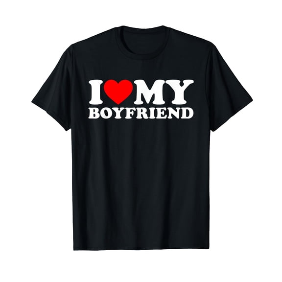 I Love My Boyfriend" Classic Fit T-Shirt - Black, Crew Neck Tee