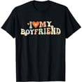thumbnail image 1 of I Love My Boyfriend Groovy Retro I Red Heart My Boyfriend BF T-Shirt, 1 of 5