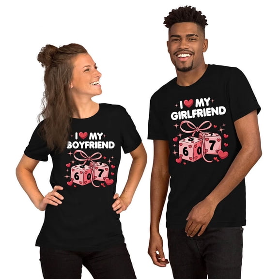 I Love My Boyfriend, I Love My Girlfriend Matching Couple T-Shirt – Romantic Dice Graphic Tee for Hime & Her, Valentine Anniversary Gift