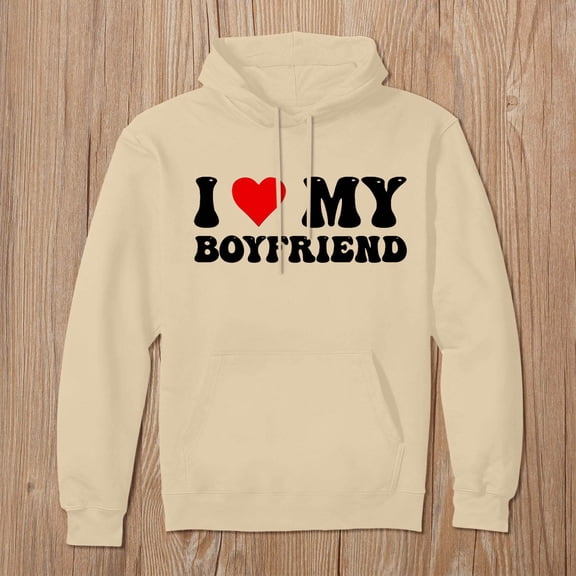 I Love My Boyfriend Letter Print Hoodie (Khaki XXXXS)