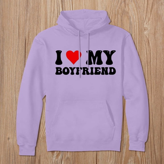I Love My Boyfriend Letter Print Hoodie (Light Purple M)