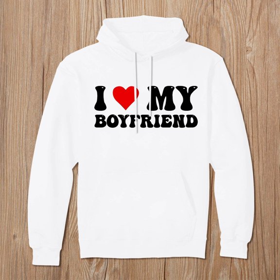 I Love My Boyfriend Letter Print Hoodie (White XXL)