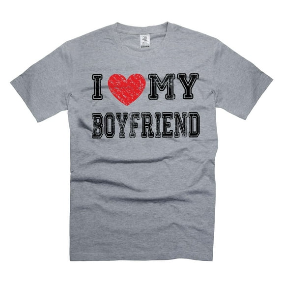 I Love My Boyfriend Shirt Valentine's Day Girlfriend Boyfriend Shirts Cute Valentines Day Gift Tee (Small Grey)