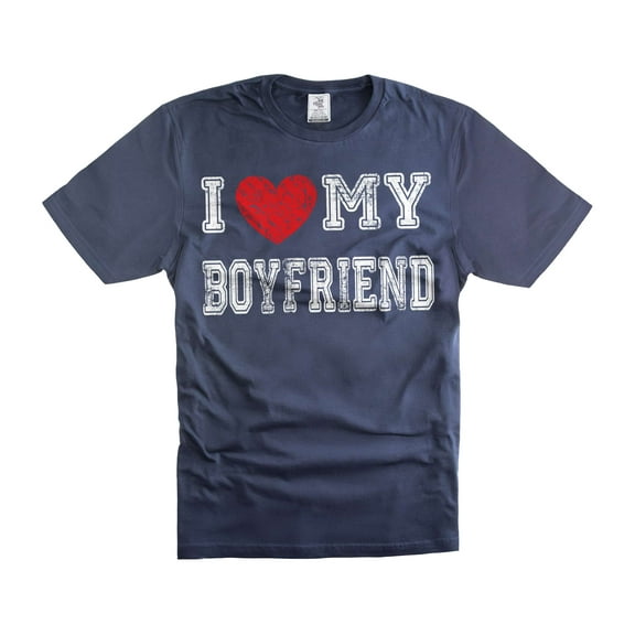 I Love My Boyfriend Shirt Valentine's Day Girlfriend Boyfriend Shirts Cute Valentines Day Gift Tee (Small Navy Blue)
