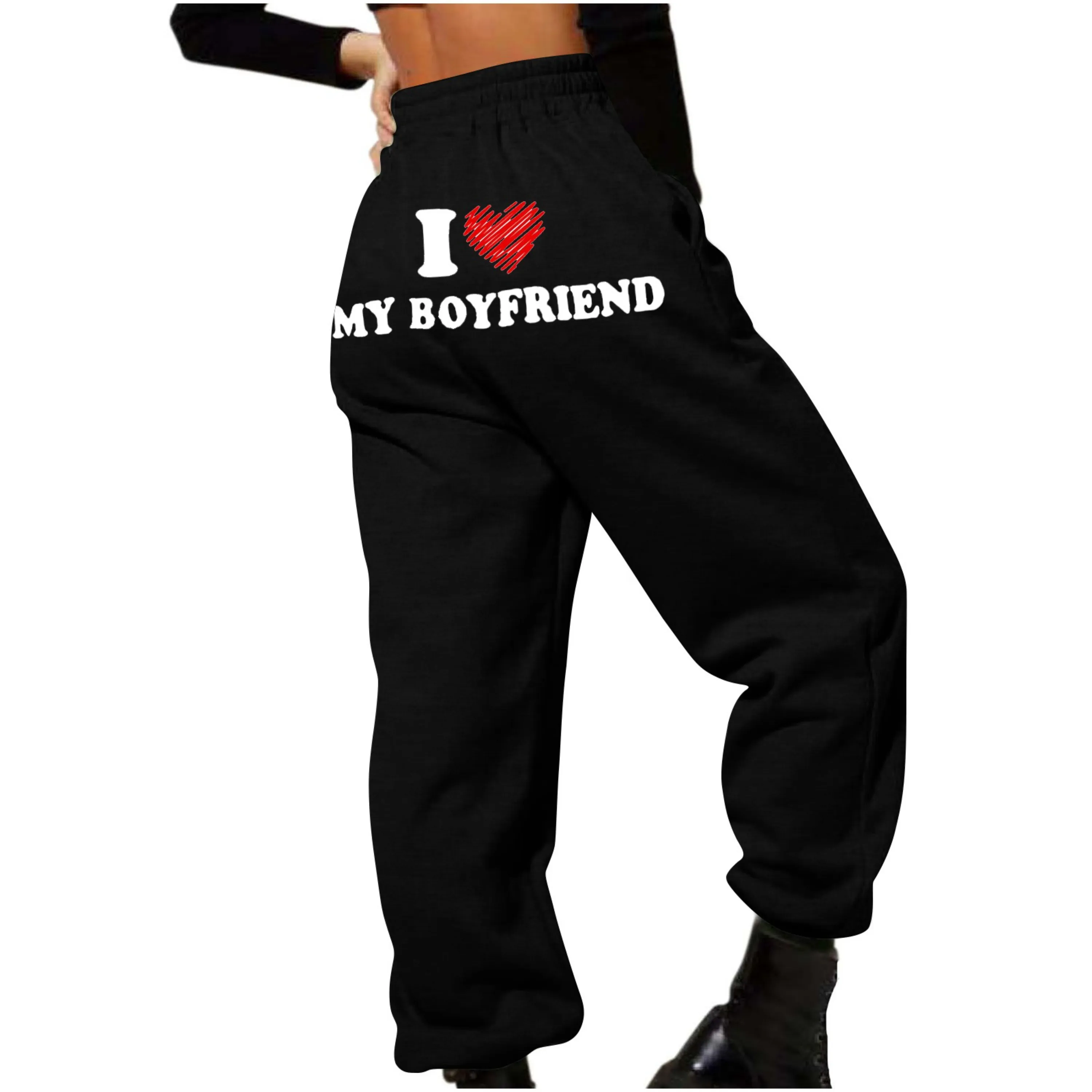 I Love My Boyfriend Sweatpants for Women Girls High Waist Elastic Loose Jogger Pants Casual Fleece Workout Trousers Walmart