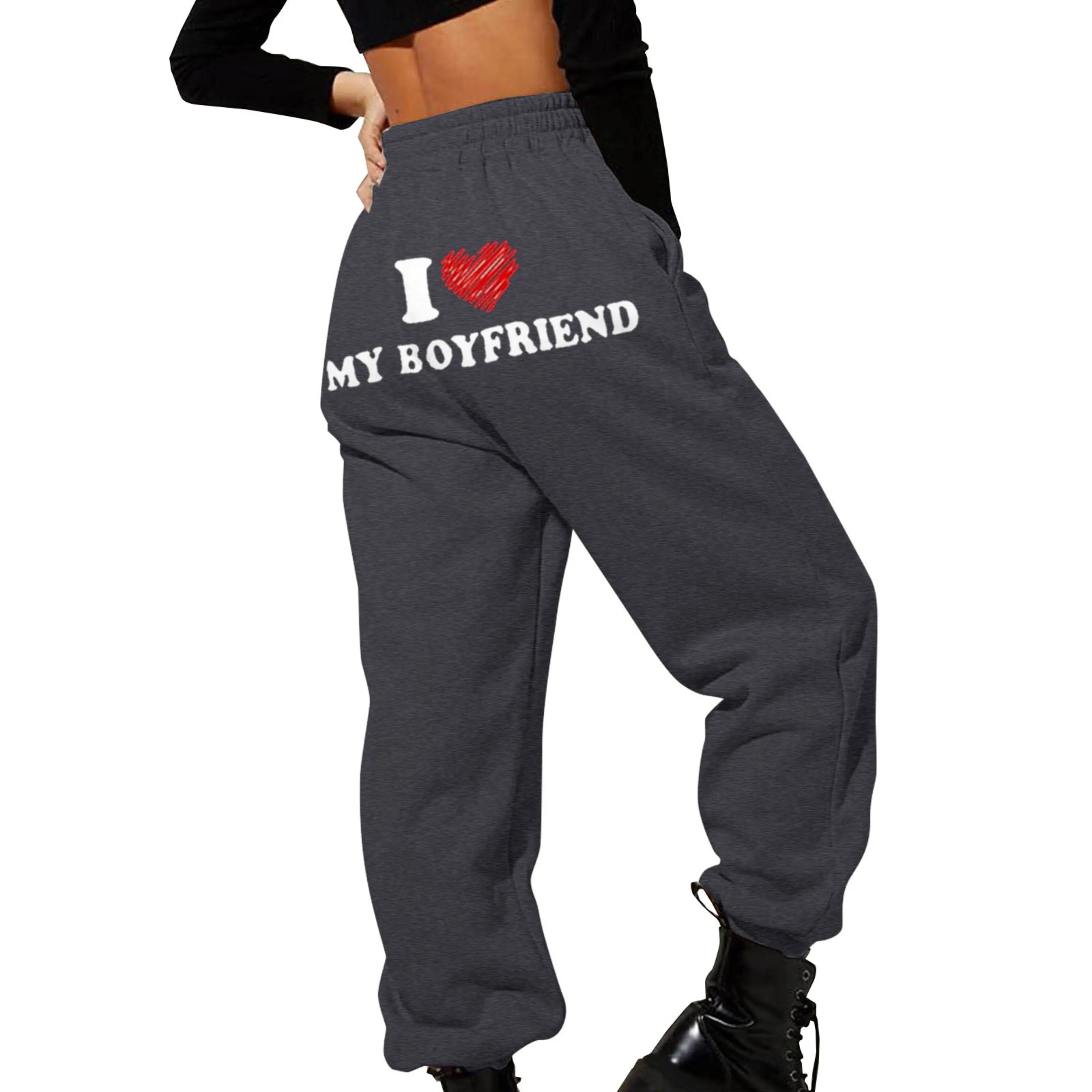 I Love My Boyfriend Sweatpants for Women Girls High Waist Elastic Loose Jogger Pants Casual Fleece Workout Trousers Walmart