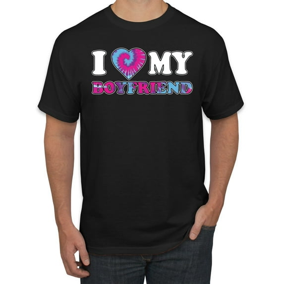 I Love My Boyfriend Tie Dye Pop Culture Men's Graphic T-Shirt, Black, Small
