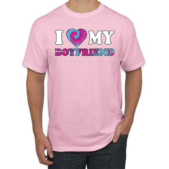 I Love My Boyfriend Tie Dye Pop Culture Men's Graphic T-Shirt, Light Pink, Large