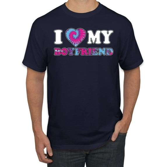 I Love My Boyfriend Tie Dye Pop Culture Men's Graphic T-Shirt, Navy, Medium