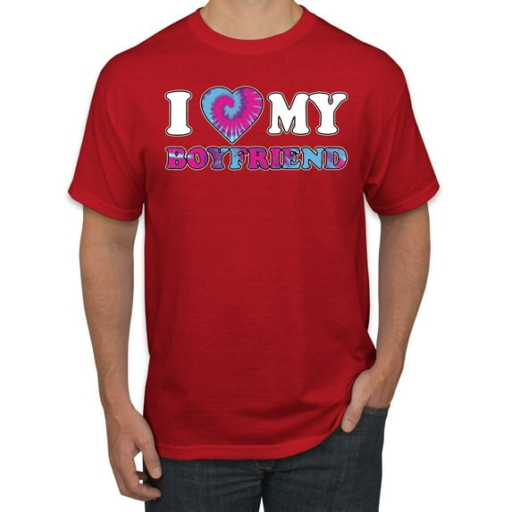 I Love My Boyfriend Tie Dye Pop Culture Men's Graphic T-Shirt, Red, 2XL