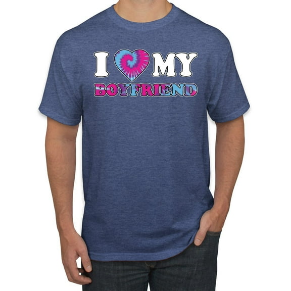 I Love My Boyfriend Tie Dye Pop Culture Men's Graphic T-Shirt, Vintage Heather Blue, Medium
