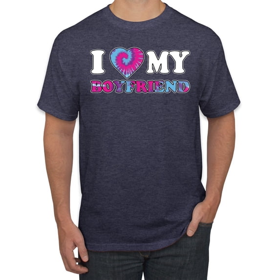 I Love My Boyfriend Tie Dye Pop Culture Men's Graphic T-Shirt, Vintage Heather Navy, X-Large