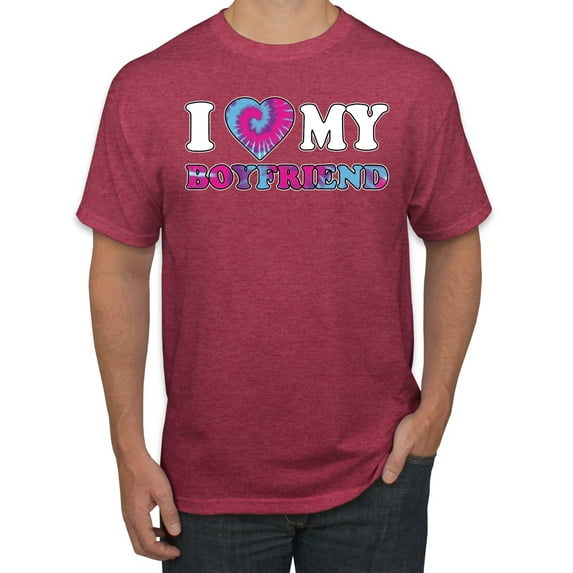 I Love My Boyfriend Tie Dye Pop Culture Men's Graphic T-Shirt, Vintage Heather Red, 4XL