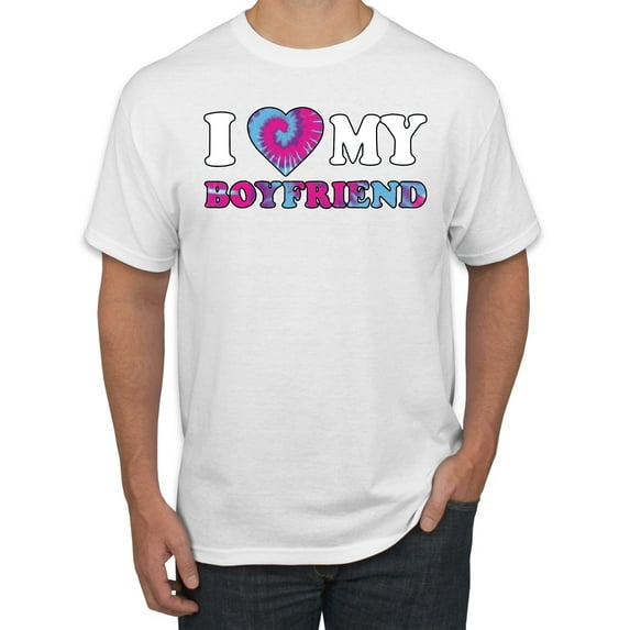I Love My Boyfriend Tie Dye Pop Culture Men's Graphic T-Shirt, White, Small