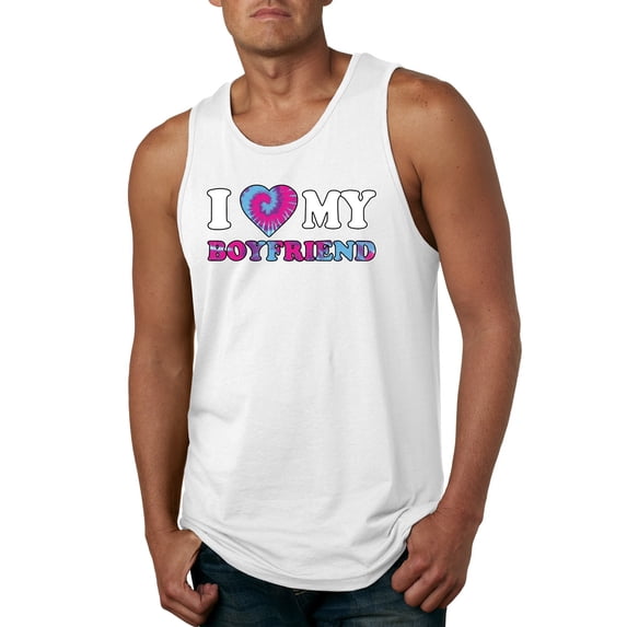 I Love My Boyfriend Tie Dye Pop Culture Mens Graphic Tank Top, White, Large