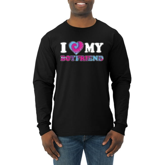 I Love My Boyfriend Tie Dye Pop Culture Mens Long Sleeve Shirt, Black, Small