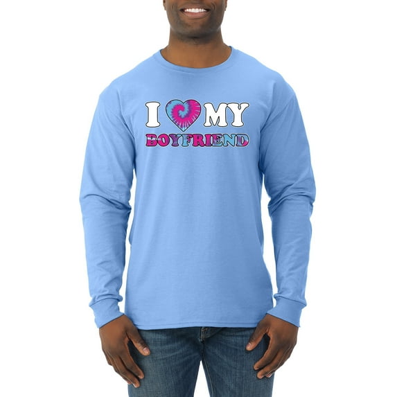 I Love My Boyfriend Tie Dye Pop Culture Mens Long Sleeve Shirt, Light Blue, 2XL