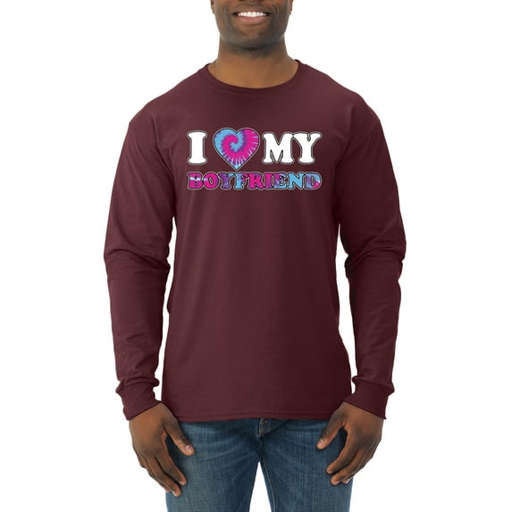 I Love My Boyfriend Tie Dye Pop Culture Mens Long Sleeve Shirt, Maroon, Medium