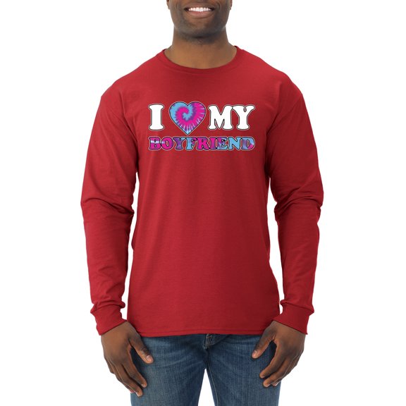 I Love My Boyfriend Tie Dye Pop Culture Mens Long Sleeve Shirt, Red, Large