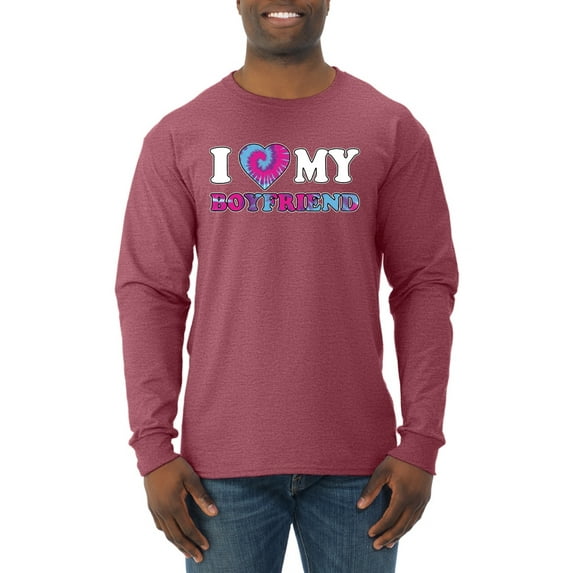 I Love My Boyfriend Tie Dye Pop Culture Mens Long Sleeve Shirt, Vintage Heather Red, X-Large