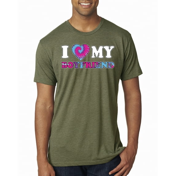I Love My Boyfriend Tie Dye Pop Culture Mens Premium Tri Blend T-Shirt, Military Green, Large