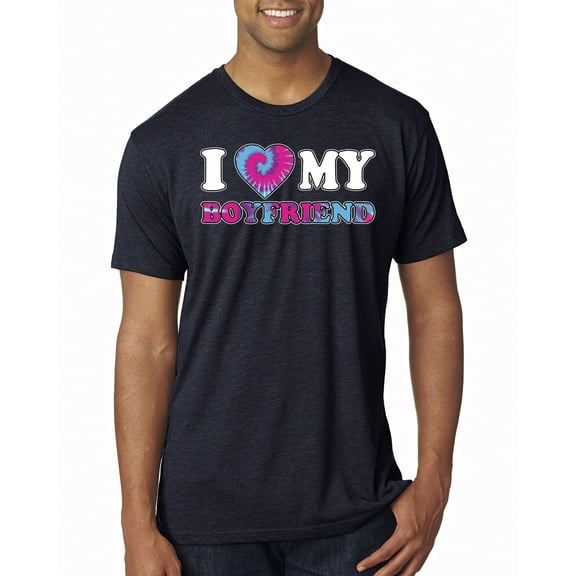 I Love My Boyfriend Tie Dye Pop Culture Mens Premium Tri Blend T-Shirt, Vintage Navy, 2XL