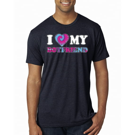 I Love My Boyfriend Tie Dye Pop Culture Mens Premium Tri Blend T-Shirt, Vintage Navy, 2XL