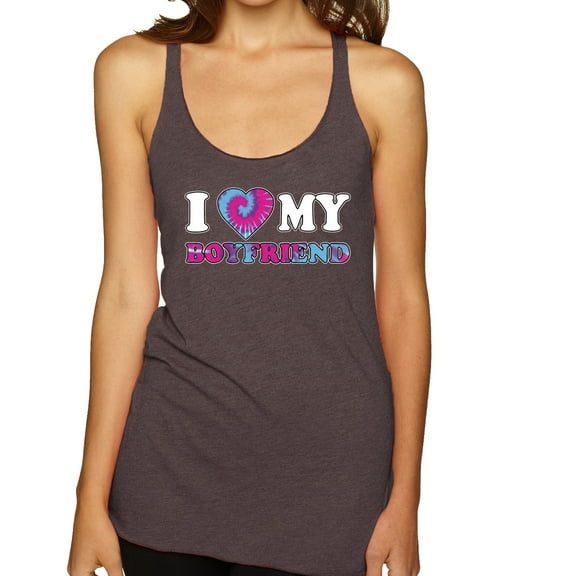 I Love My Boyfriend Tie Dye Pop Culture Tri-Blend Racerback Tank Top, Brown, X-Large