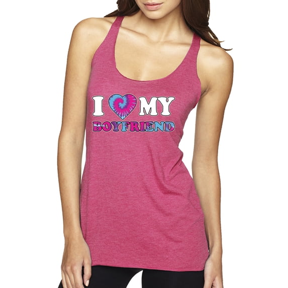 I Love My Boyfriend Tie Dye Pop Culture Tri-Blend Racerback Tank Top, Vintage Pink, Large