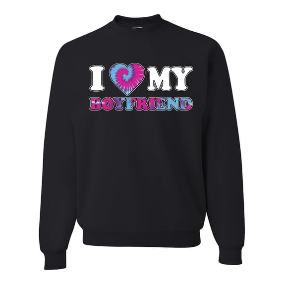 I Love My Boyfriend Tie Dye Pop Culture Unisex Crewneck Graphic Sweatshirt, Black, Small