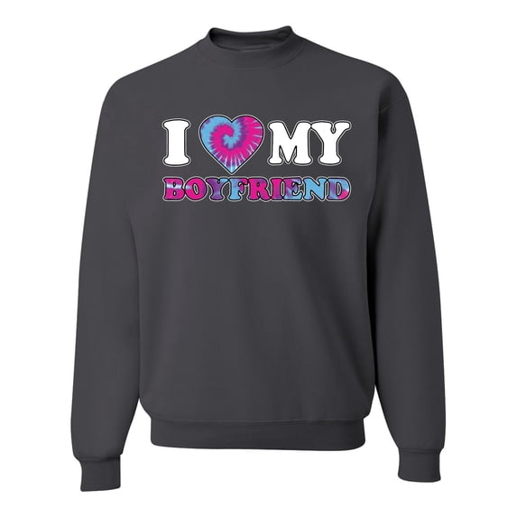 I Love My Boyfriend Tie Dye Pop Culture Unisex Crewneck Graphic Sweatshirt, Charcoal, 3XL