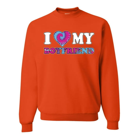 I Love My Boyfriend Tie Dye Pop Culture Unisex Crewneck Graphic Sweatshirt, Orange, Small