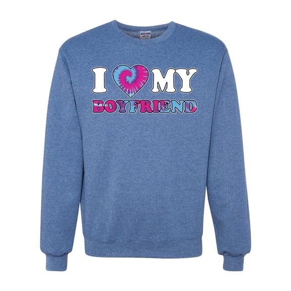 I Love My Boyfriend Tie Dye Pop Culture Unisex Crewneck Graphic Sweatshirt, Vintage Heather Blue, 2XL