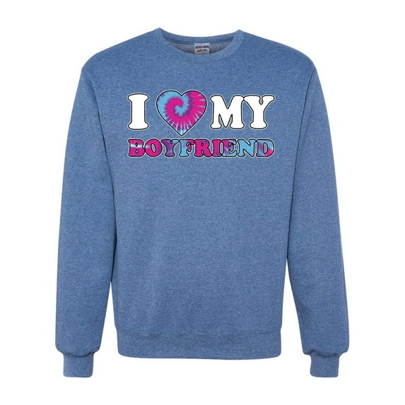 I Love My Boyfriend Tie Dye Pop Culture Unisex Crewneck Graphic Sweatshirt, Vintage Heather Blue, 3XL