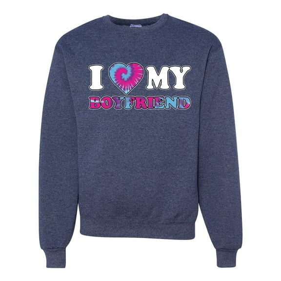 I Love My Boyfriend Tie Dye Pop Culture Unisex Crewneck Graphic Sweatshirt, Vintage Heather Navy, 2XL
