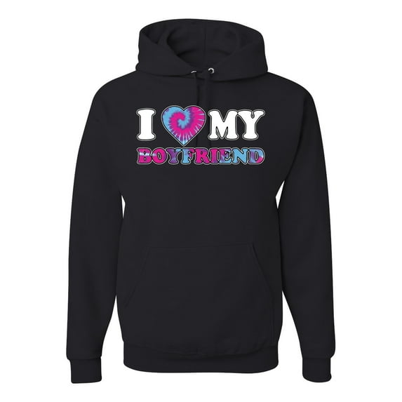 I Love My Boyfriend Tie Dye Pop Culture Unisex Graphic Hoodie Sweatshirt, Black, Medium