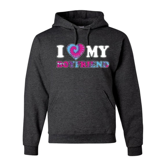 I Love My Boyfriend Tie Dye Pop Culture Unisex Graphic Hoodie Sweatshirt, Heather Black, Medium