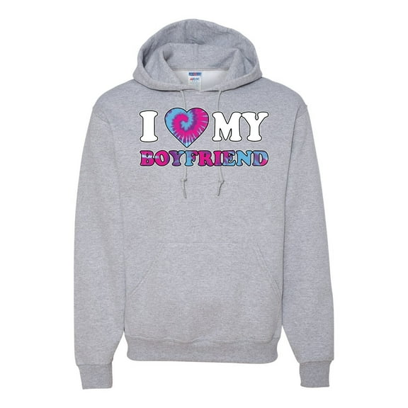 I Love My Boyfriend Tie Dye Pop Culture Unisex Graphic Hoodie Sweatshirt, Heather Grey, 2XL