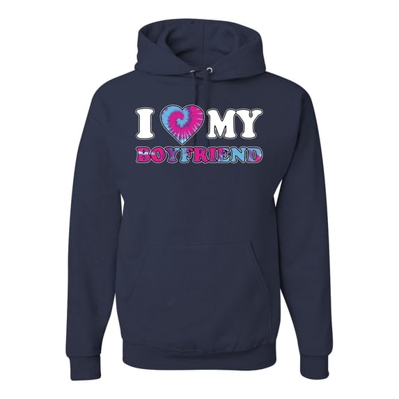 I Love My Boyfriend Tie Dye Pop Culture Unisex Graphic Hoodie Sweatshirt, Navy, 2XL