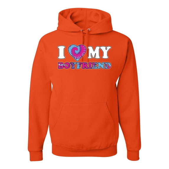 I Love My Boyfriend Tie Dye Pop Culture Unisex Graphic Hoodie Sweatshirt, Orange, Large