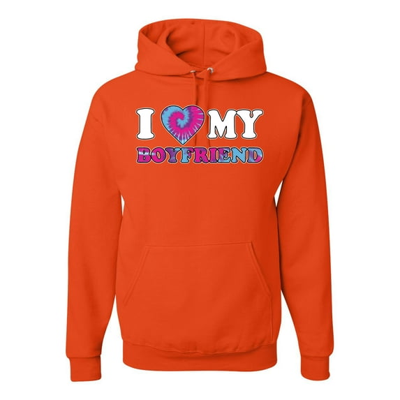 I Love My Boyfriend Tie Dye Pop Culture Unisex Graphic Hoodie Sweatshirt, Orange, Medium