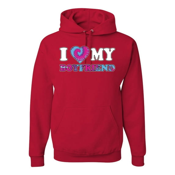 I Love My Boyfriend Tie Dye Pop Culture Unisex Graphic Hoodie Sweatshirt, Red, 2XL
